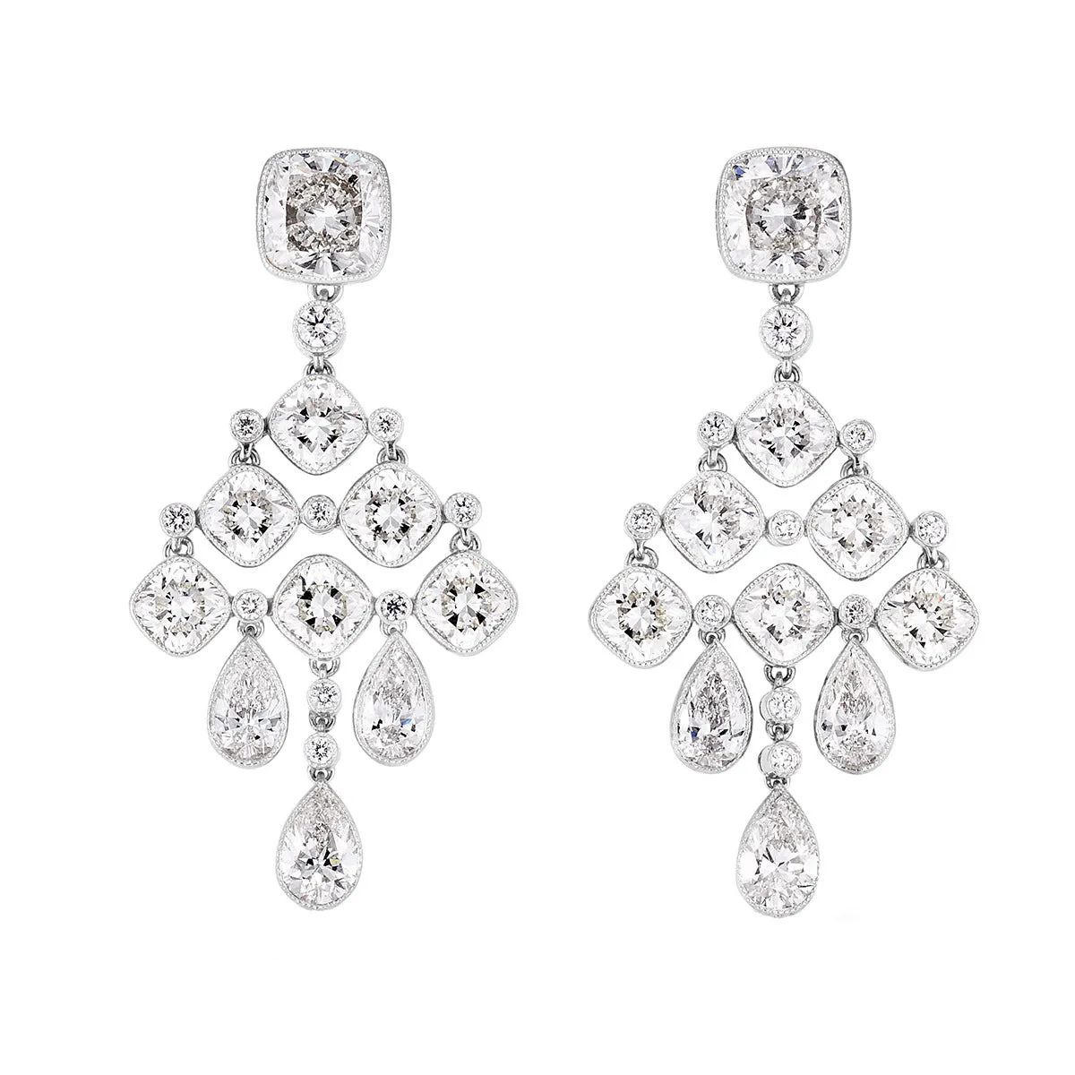 Platinum Cushion-cut Diamond Chandelier Earrings