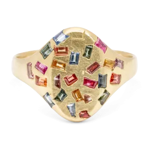 Rainbow Baguette Signet Ring - Made to Order