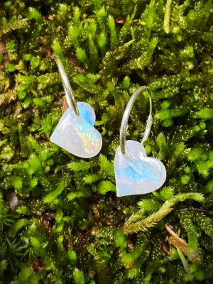 Rainbow Moonstone Heart Hoops