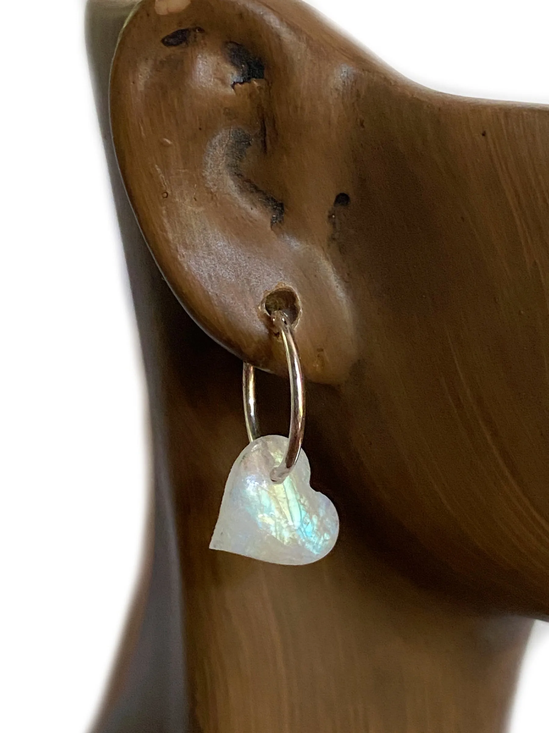 Rainbow Moonstone Heart Hoops