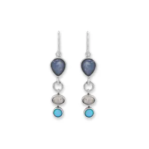 Rainbow Moonstone, Kyanite and Synthetic Opal Drop Earrings