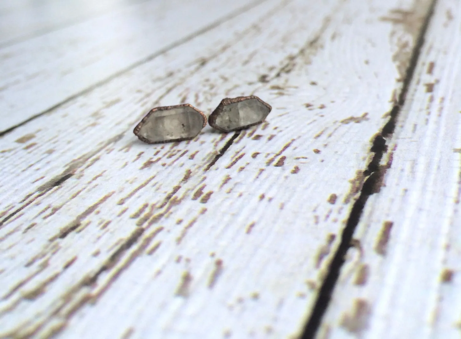 Raw crystal studs | Herkimer diamond antraxolite stud earrings