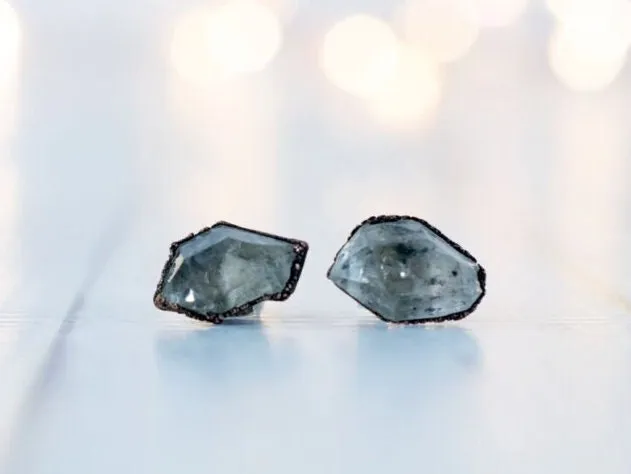 Raw crystal studs | Herkimer diamond antraxolite stud earrings