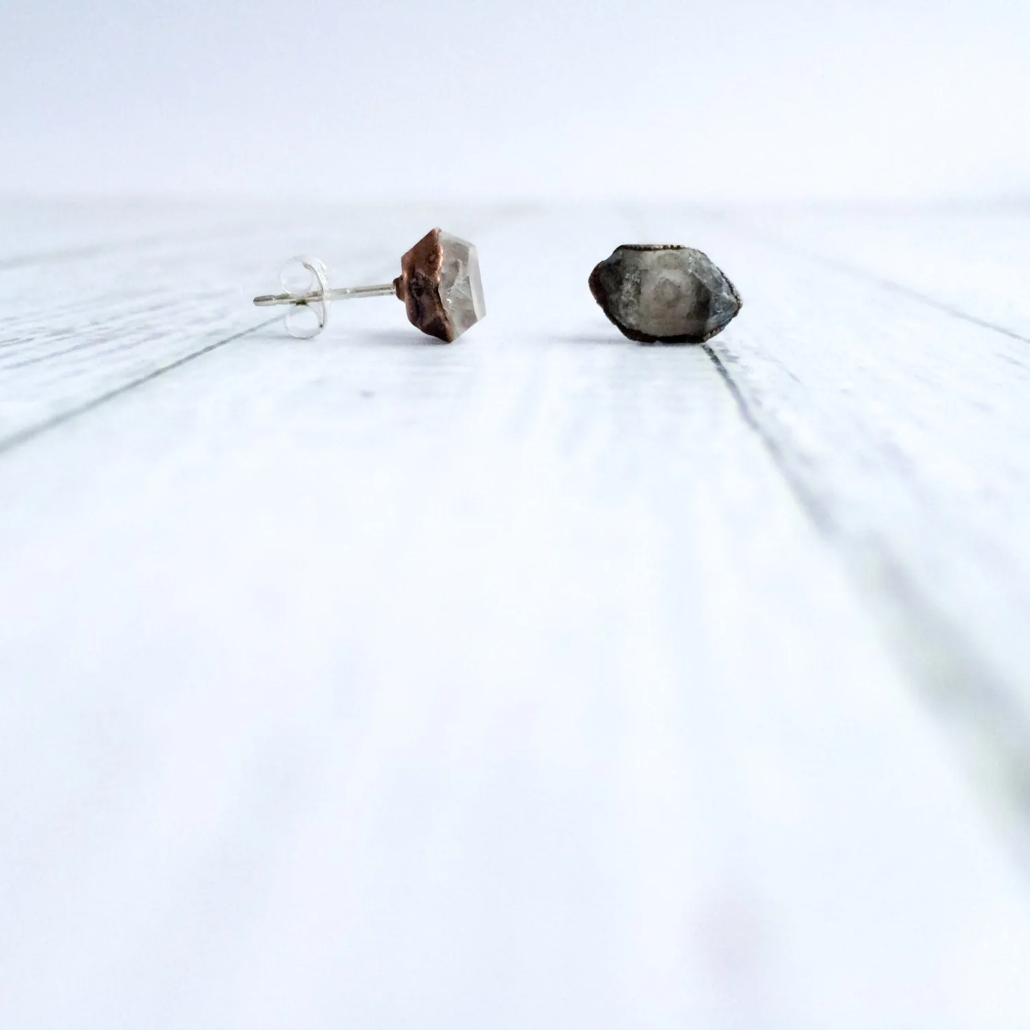 Raw crystal studs | Herkimer diamond antraxolite stud earrings