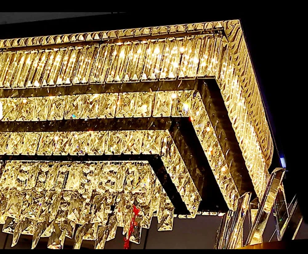 Rectangular LED Ceiling Light Fixture Modern Crystal Chandelier