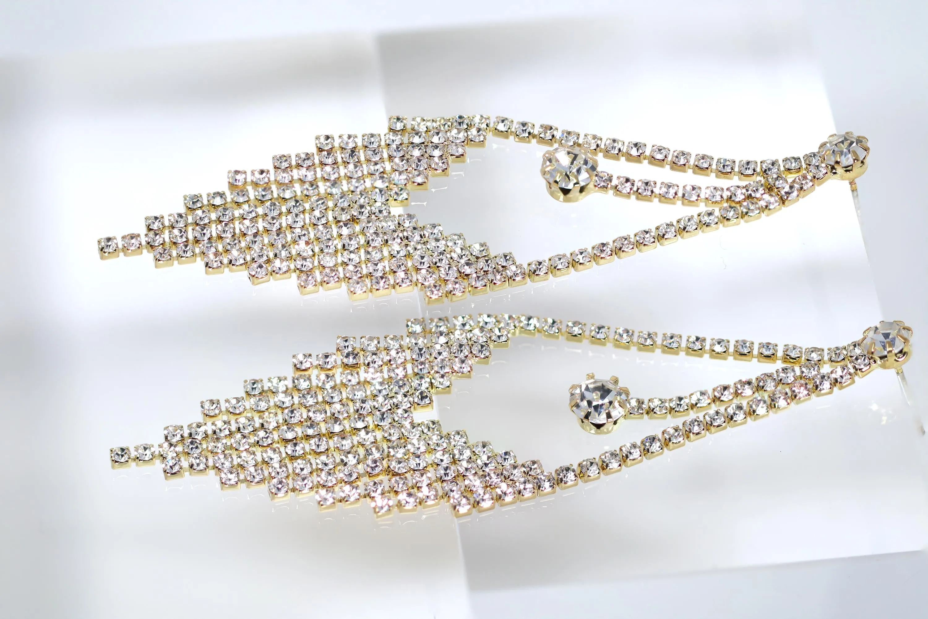 Rhinestone Chandelier Gold Tassel earrings, Long Tassal Bridal Jewelry Bridal Earrings Crystal Bridal Earrings Statement earrings Cz