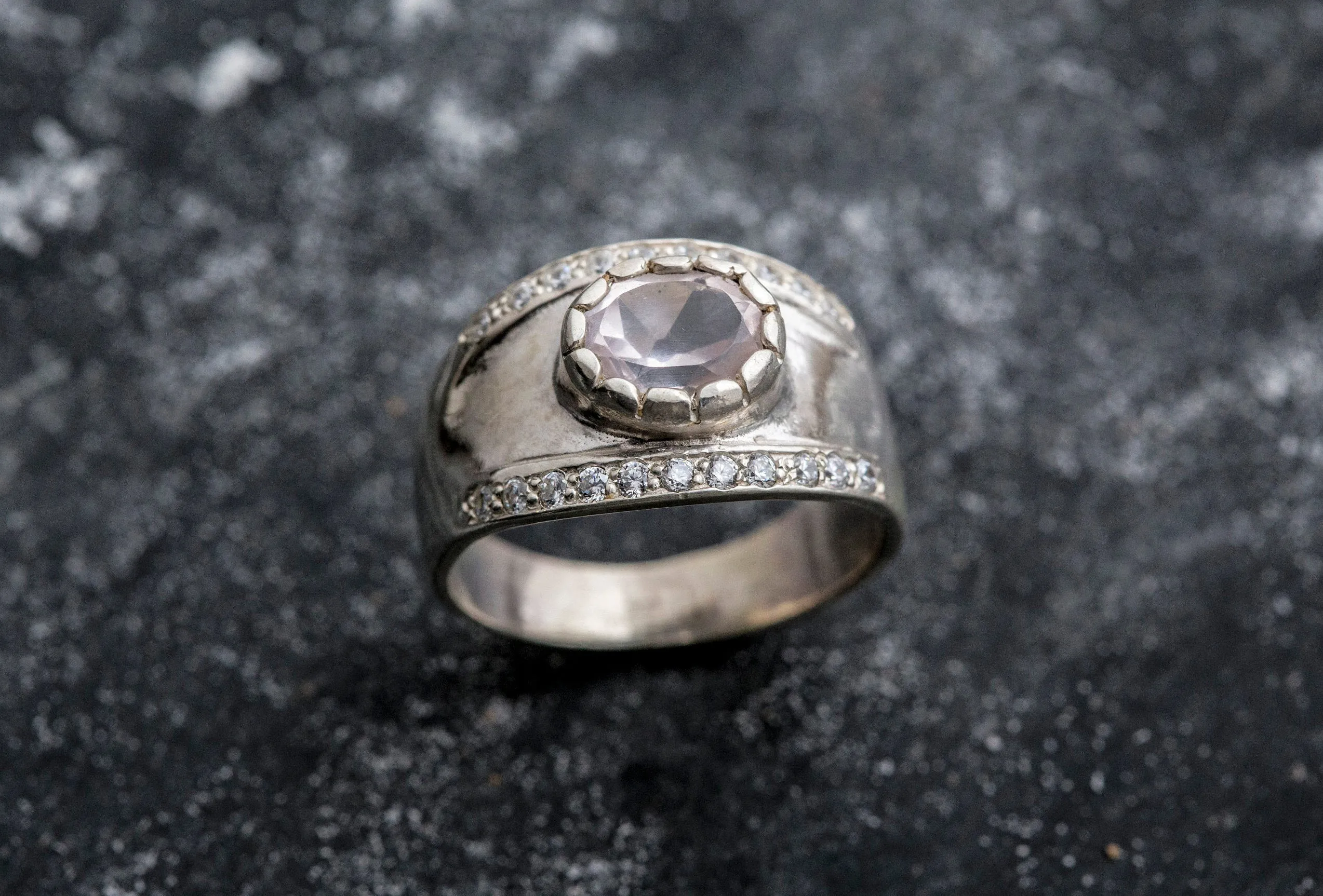 Rose Quartz Ring - Pink Statement Ring - Silver Chunky Ring