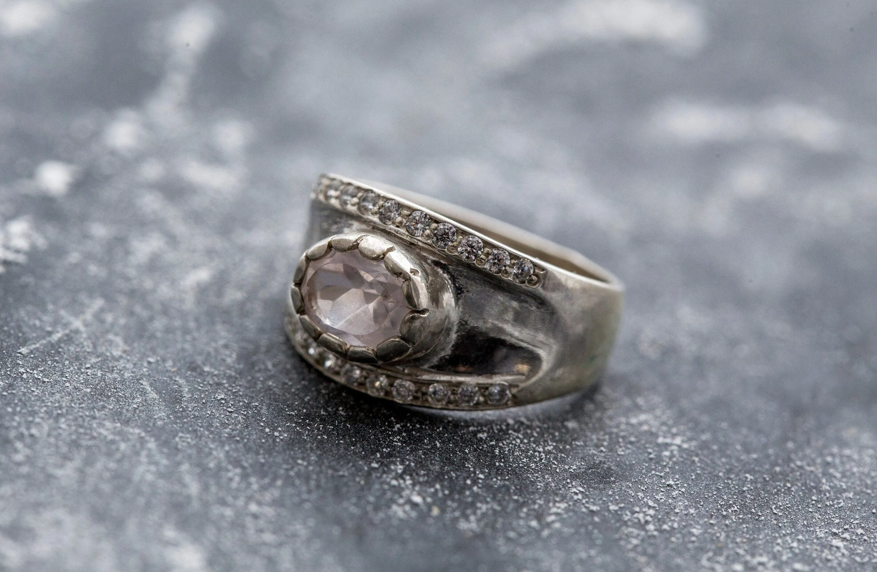 Rose Quartz Ring - Pink Statement Ring - Silver Chunky Ring