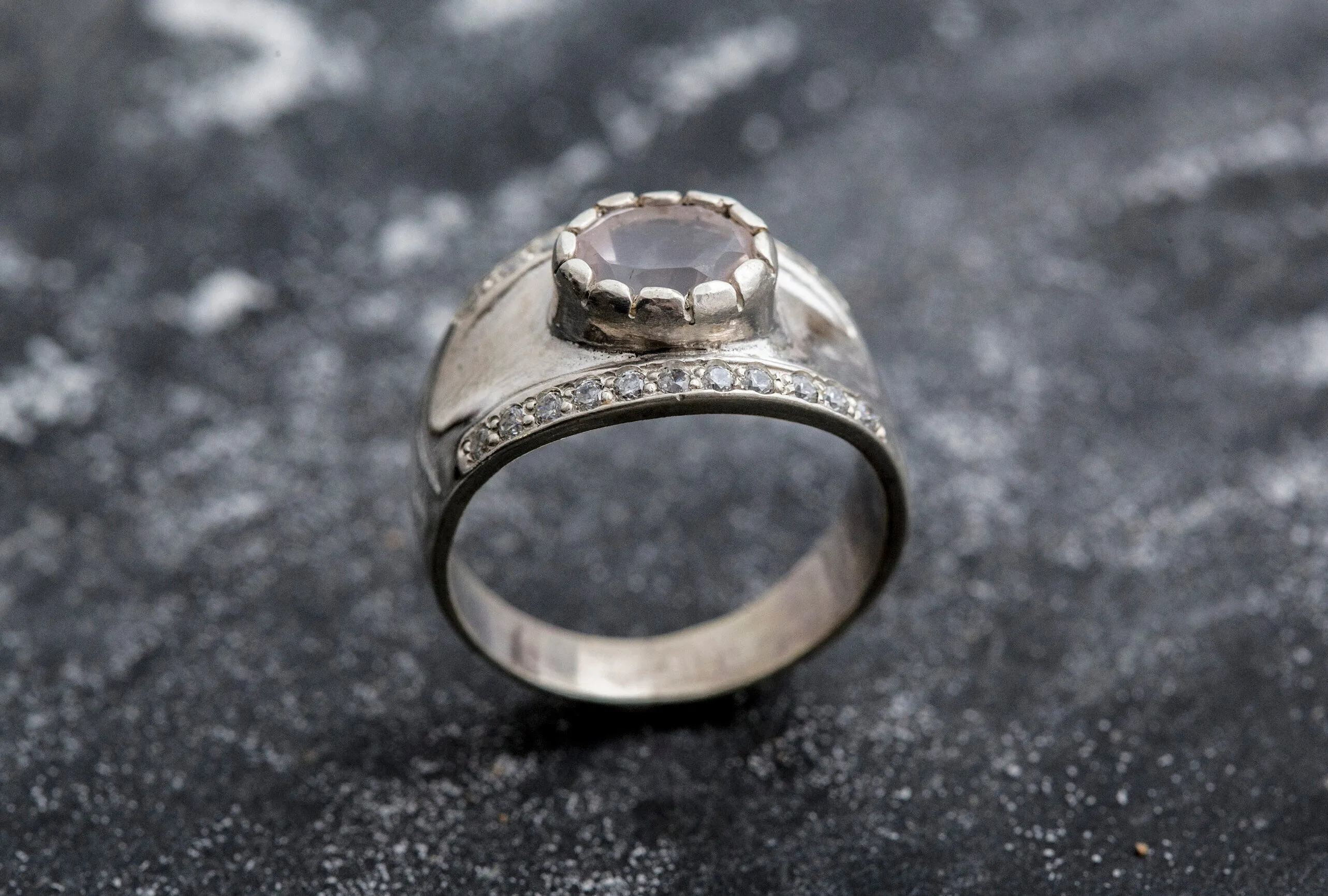 Rose Quartz Ring - Pink Statement Ring - Silver Chunky Ring