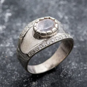 Rose Quartz Ring - Pink Statement Ring - Silver Chunky Ring
