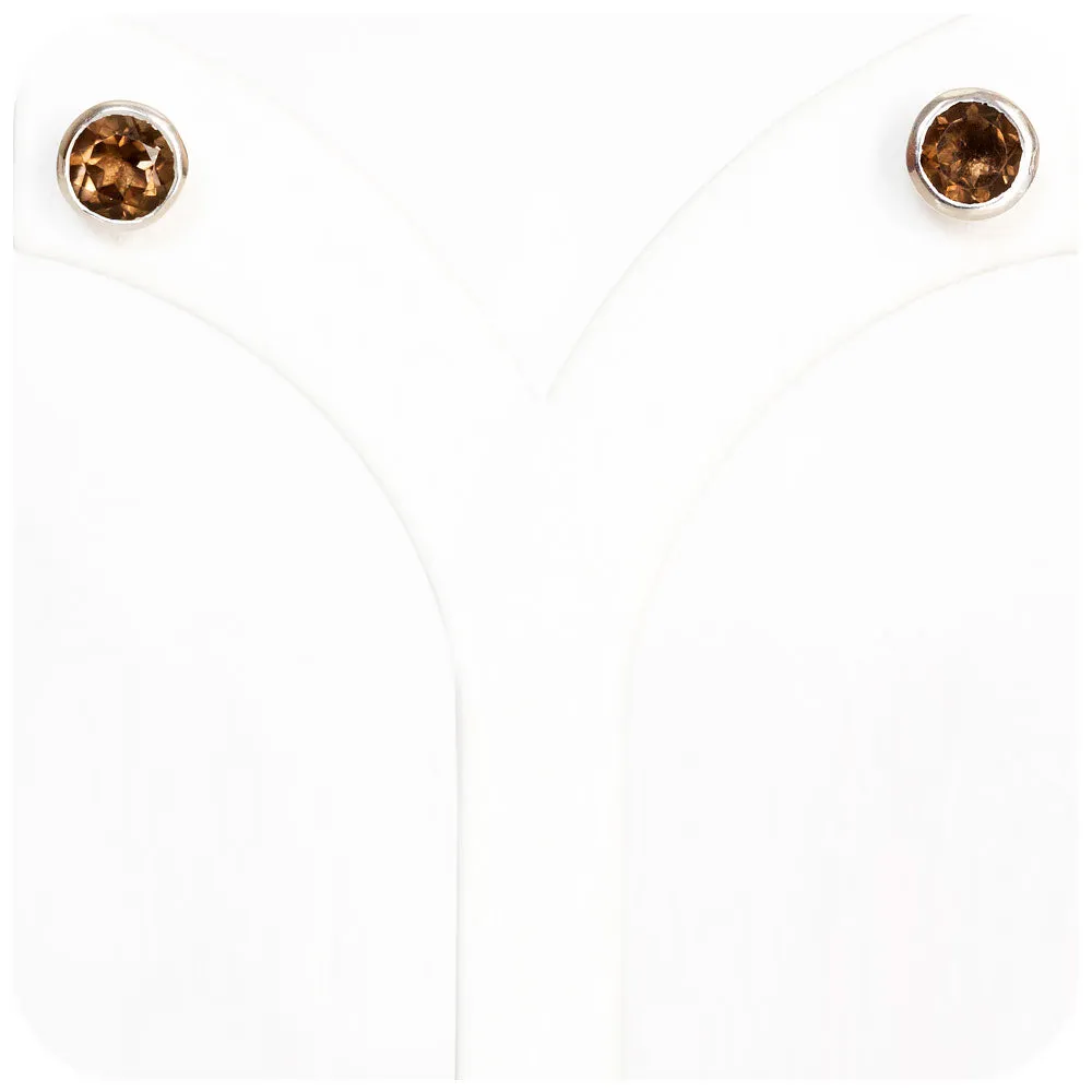 Round cut Smoky Quartz Stud Earrings in Sterling Silver