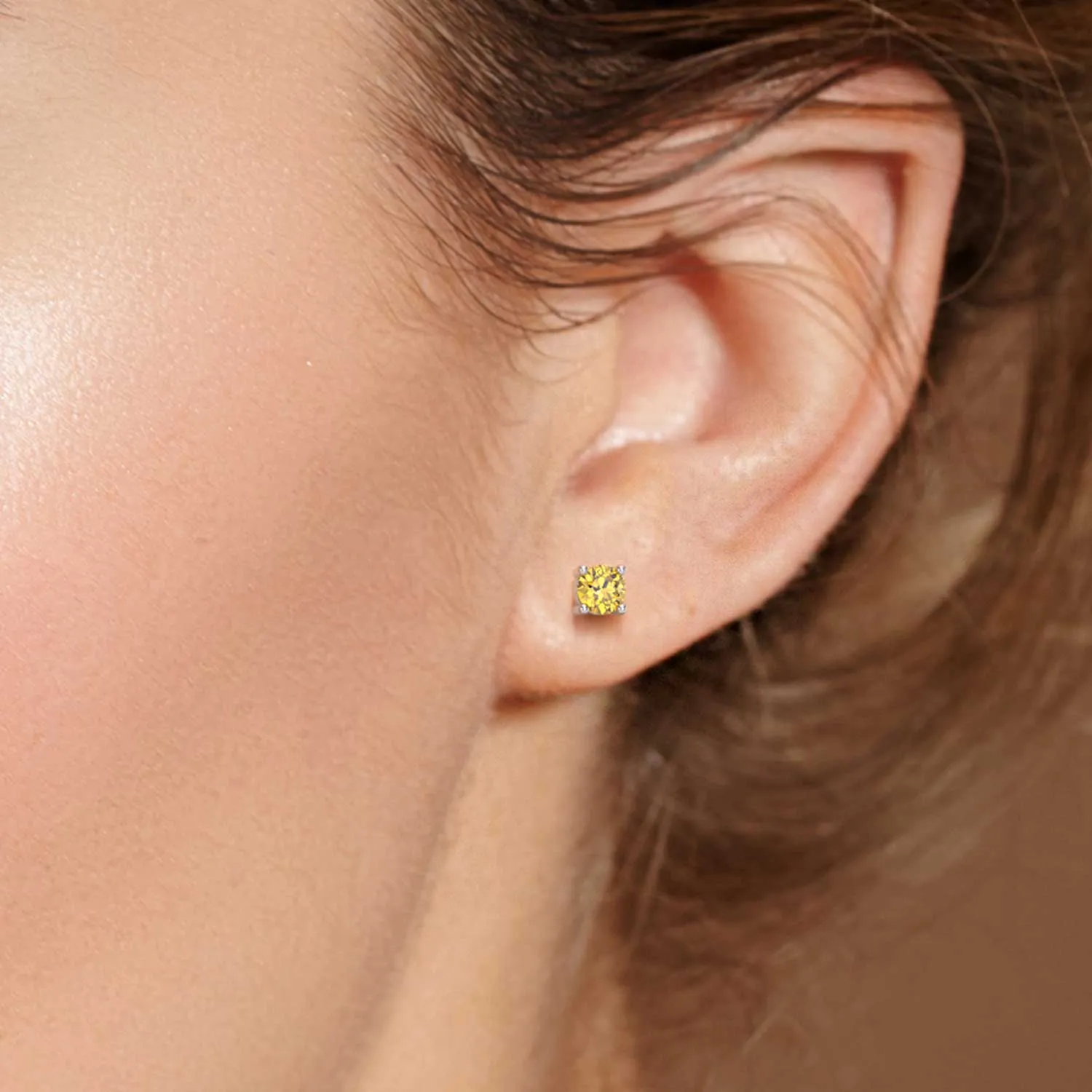 Round Shape Citrine Yellow Earrings in Sterling Silver | Irosk Australia ®