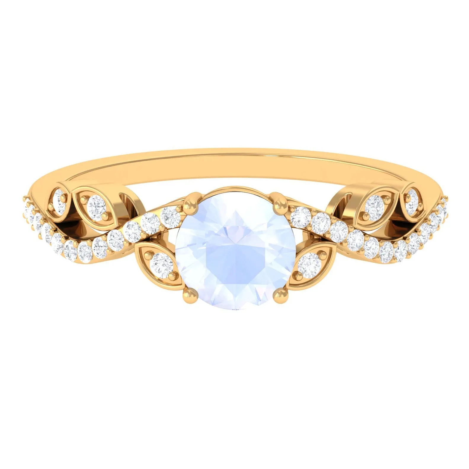Round Shape Moonstone Designer Engagement Ring with Diamond