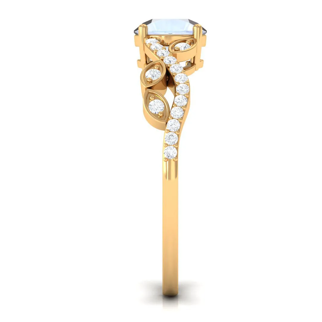 Round Shape Moonstone Designer Engagement Ring with Diamond