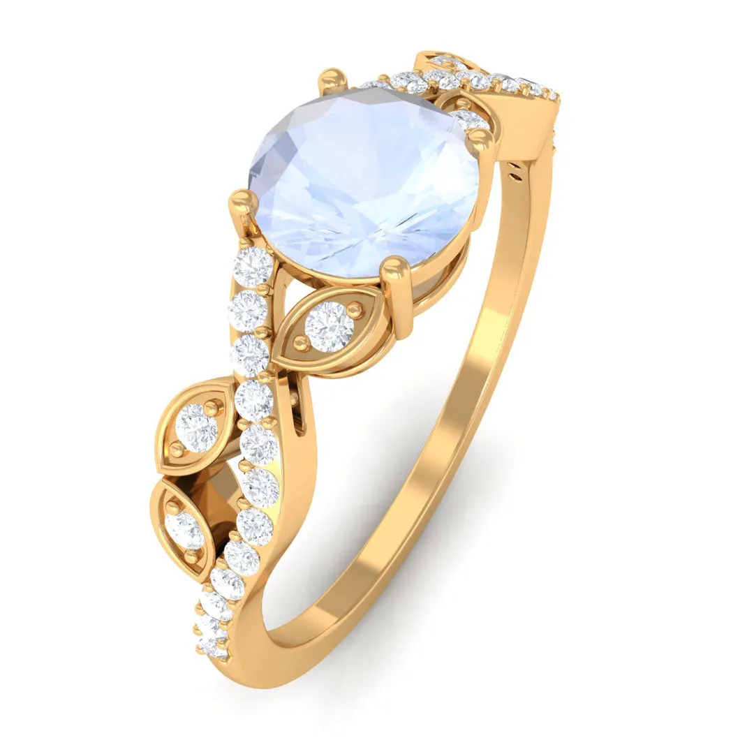 Round Shape Moonstone Designer Engagement Ring with Diamond