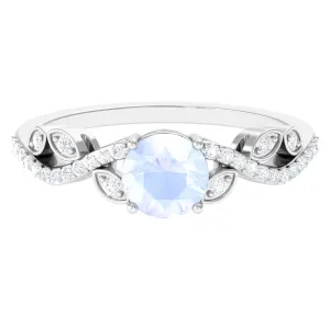 Round Shape Moonstone Designer Engagement Ring with Diamond