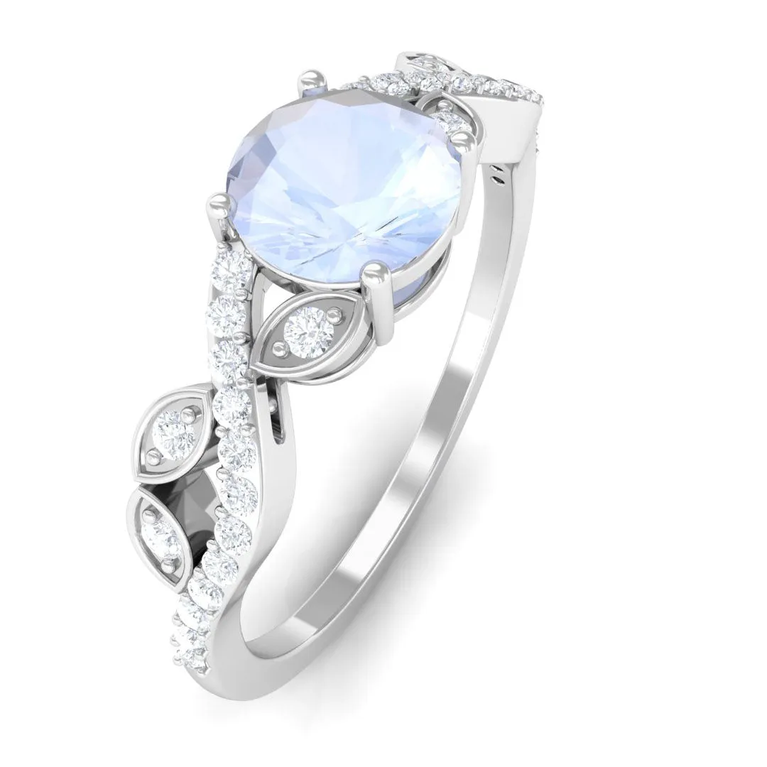 Round Shape Moonstone Designer Engagement Ring with Diamond