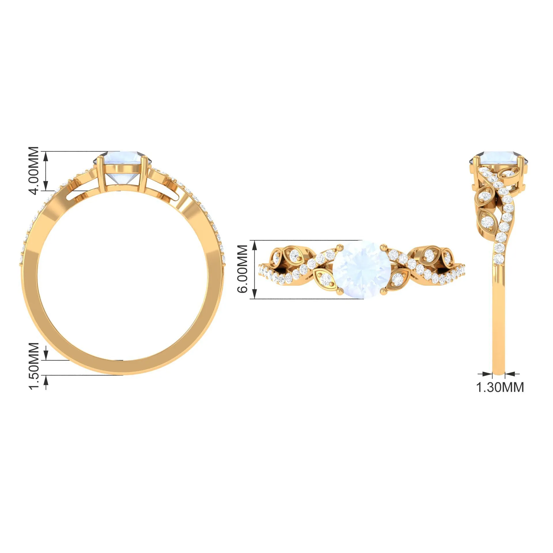 Round Shape Moonstone Designer Engagement Ring with Diamond