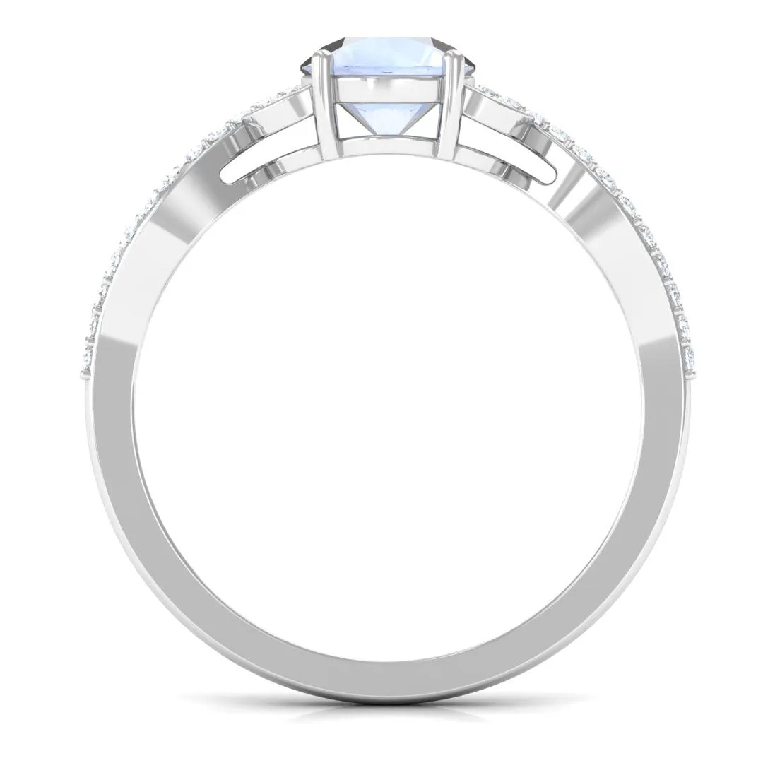 Round Shape Moonstone Designer Engagement Ring with Diamond