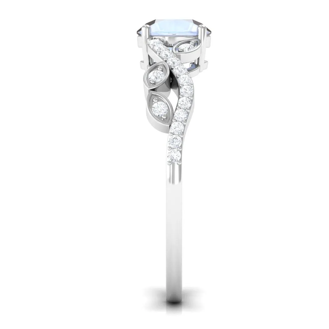 Round Shape Moonstone Designer Engagement Ring with Diamond