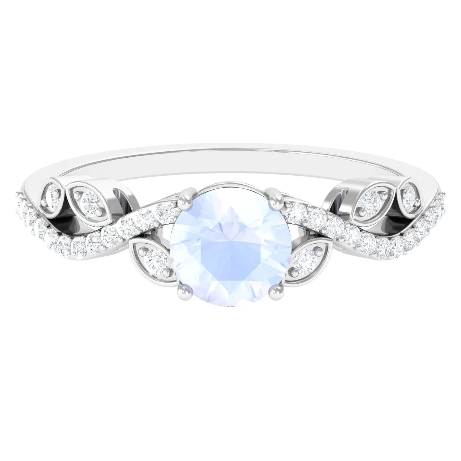 Round Shape Moonstone Designer Engagement Ring with Diamond