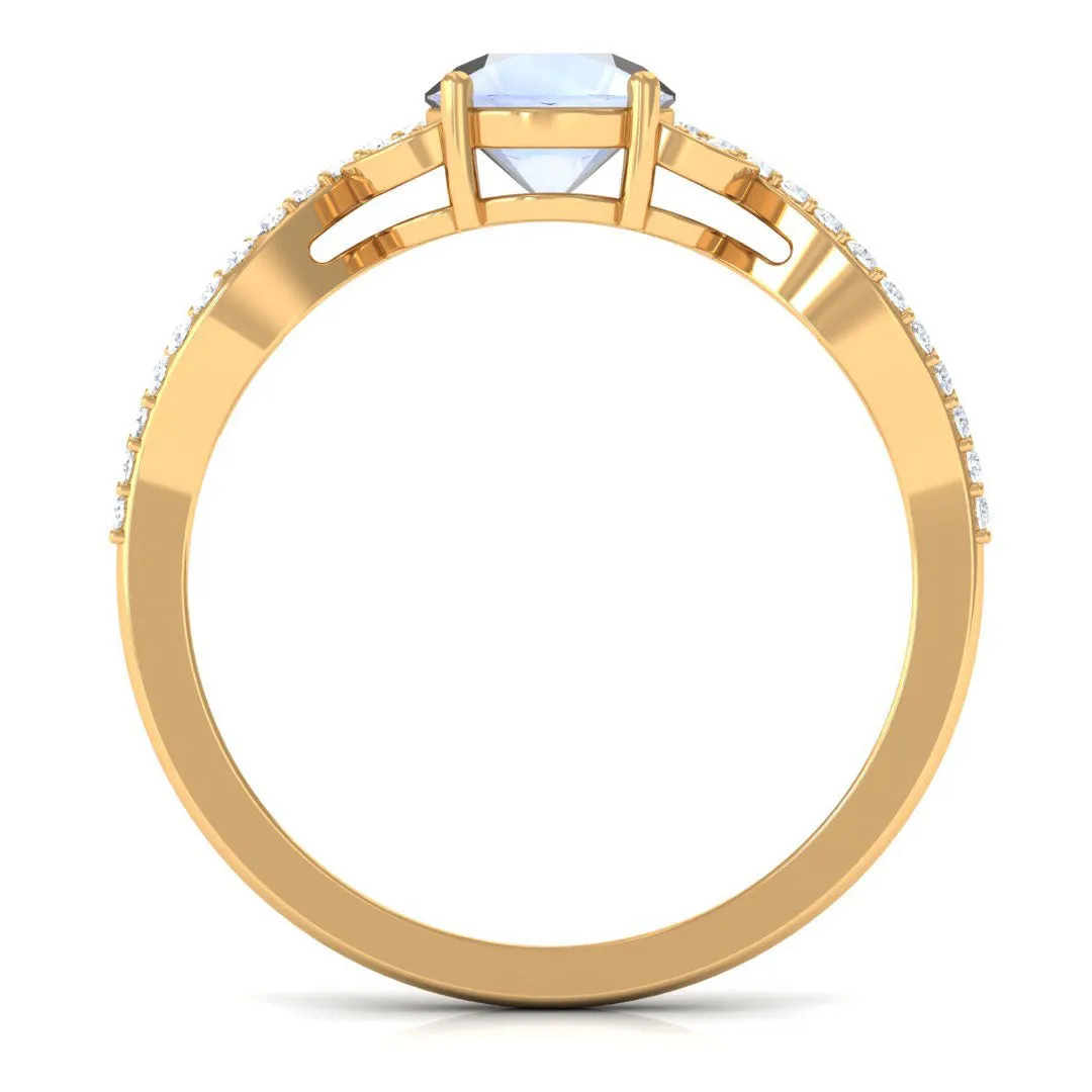Round Shape Moonstone Designer Engagement Ring with Diamond