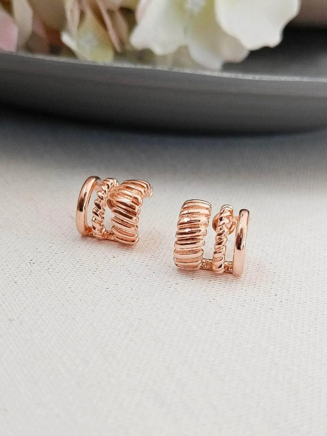 Shriya Saran In 3 Line Twist Stud Earrings