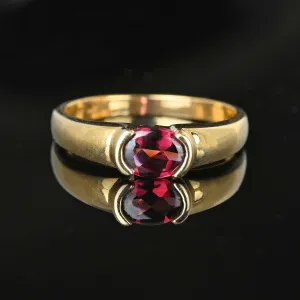 Signet Style Gold Smooth Top Rhodolite Garnet Ring