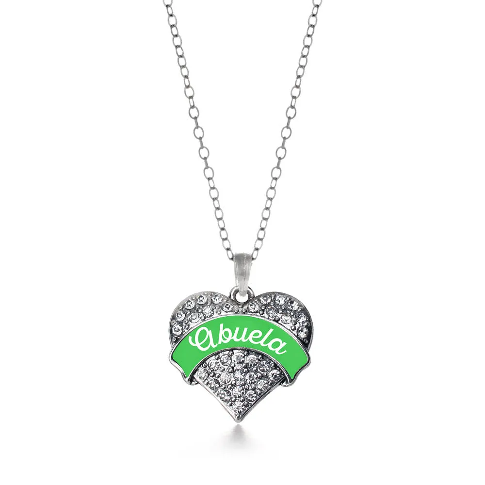 Silver Emerald Green Abuela Pave Heart Charm Classic Necklace
