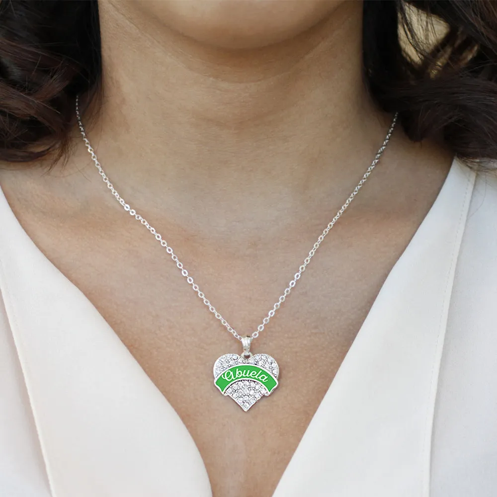 Silver Emerald Green Abuela Pave Heart Charm Classic Necklace