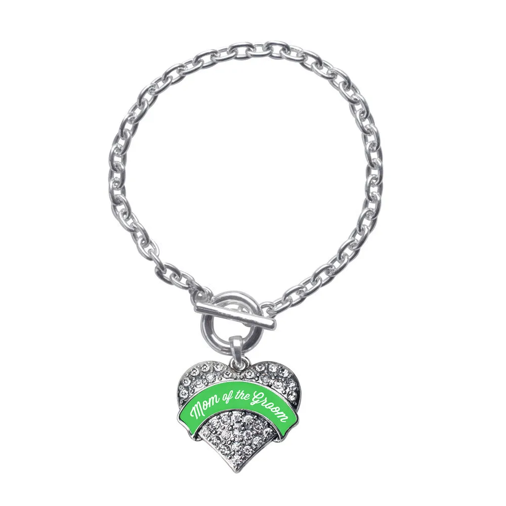 Silver Emerald Green Mom of the Groom Pave Heart Charm Toggle Bracelet