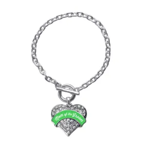 Silver Emerald Green Mom of the Groom Pave Heart Charm Toggle Bracelet