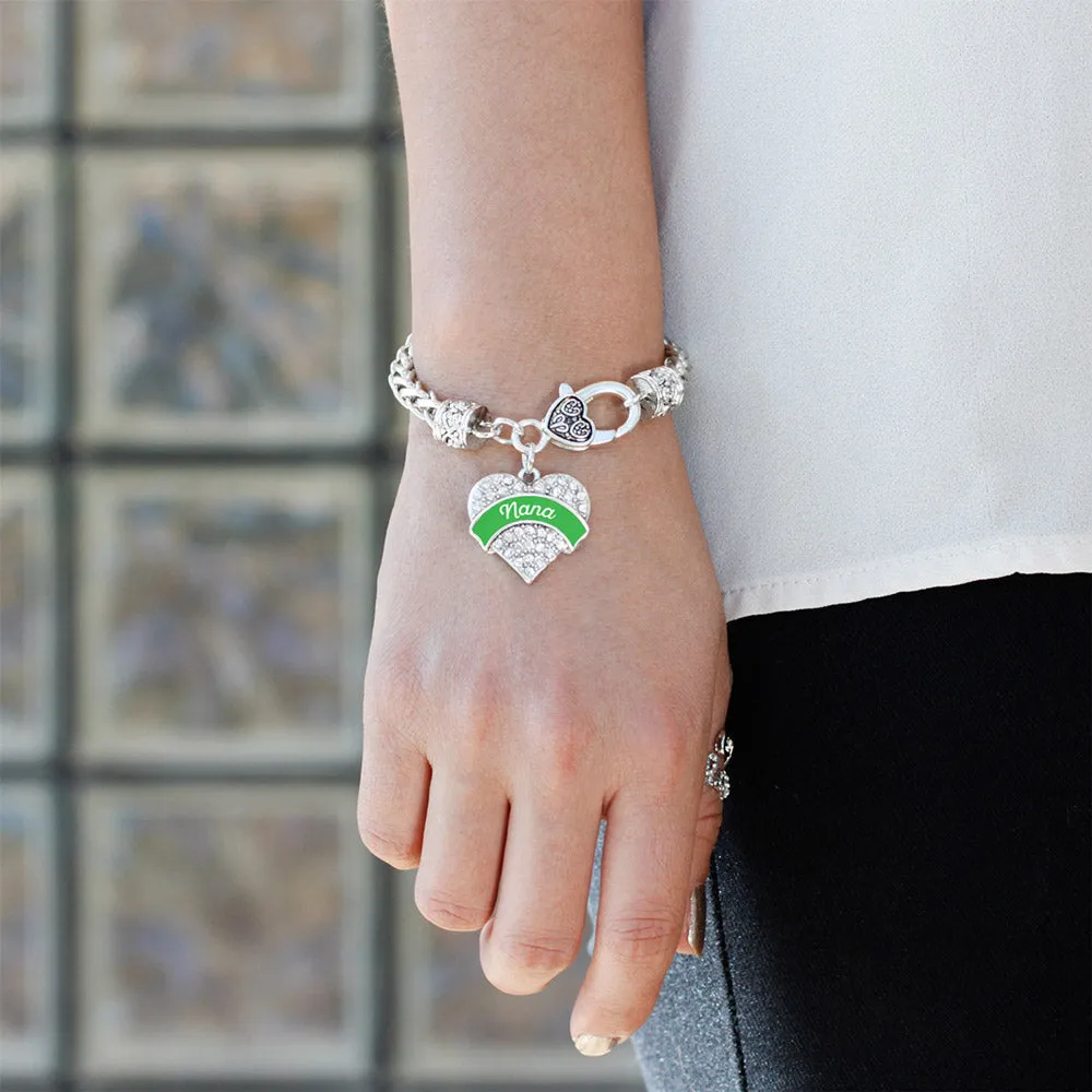Silver Emerald Green Nana Pave Heart Charm Braided Bracelet