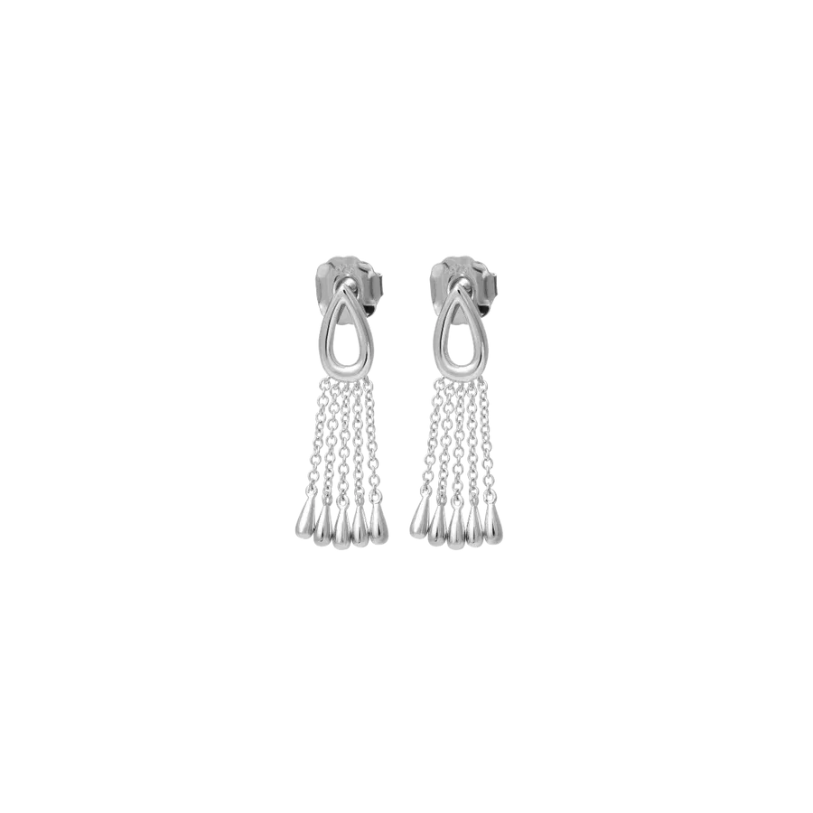 Silver Petal Chandelier Drop Earrings