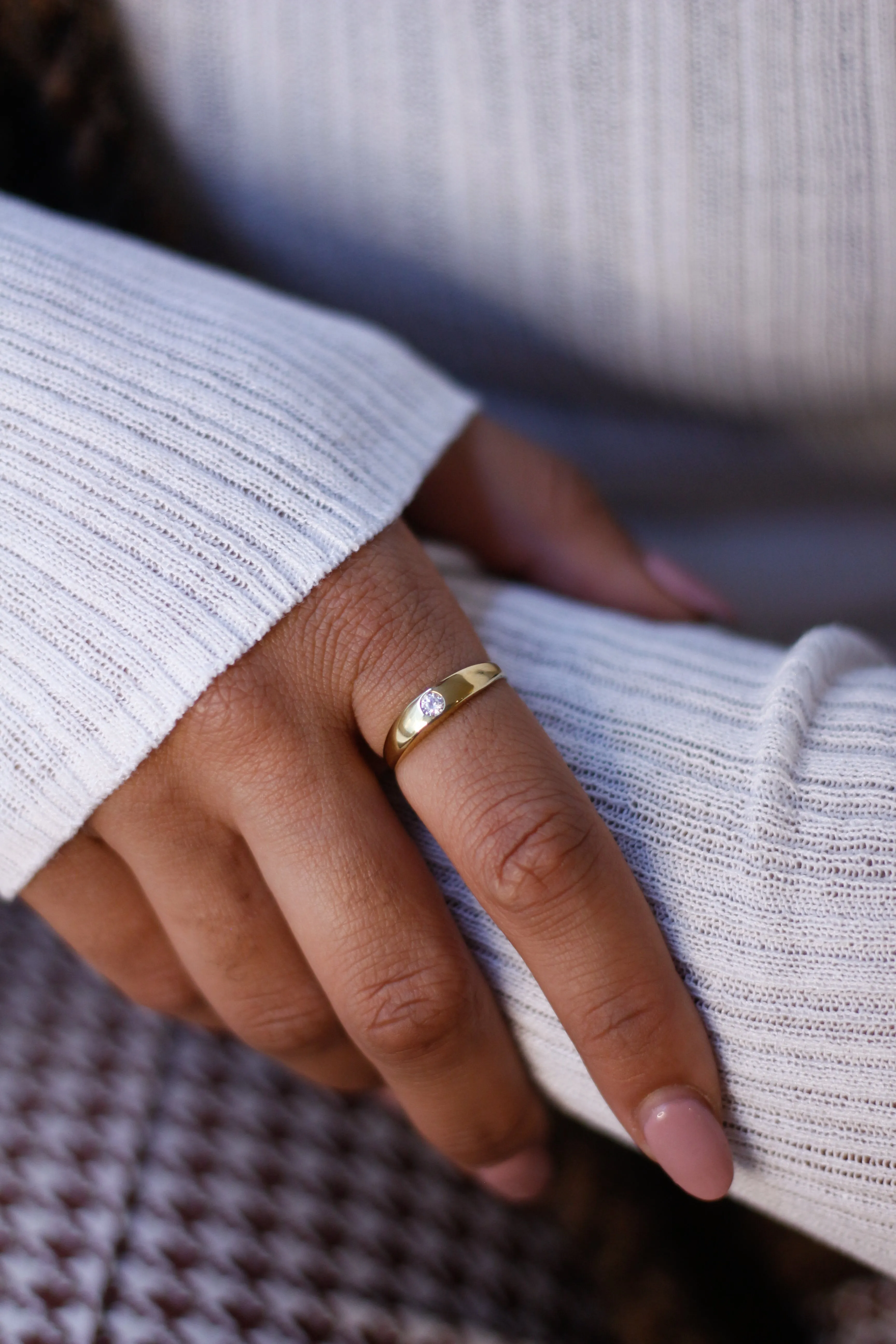 Slim Signet Ring with Cubic Zirconia Dainty
