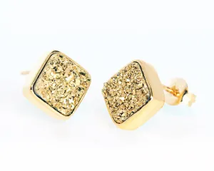 Small Square 18K Gold Druzy Stud Earrings