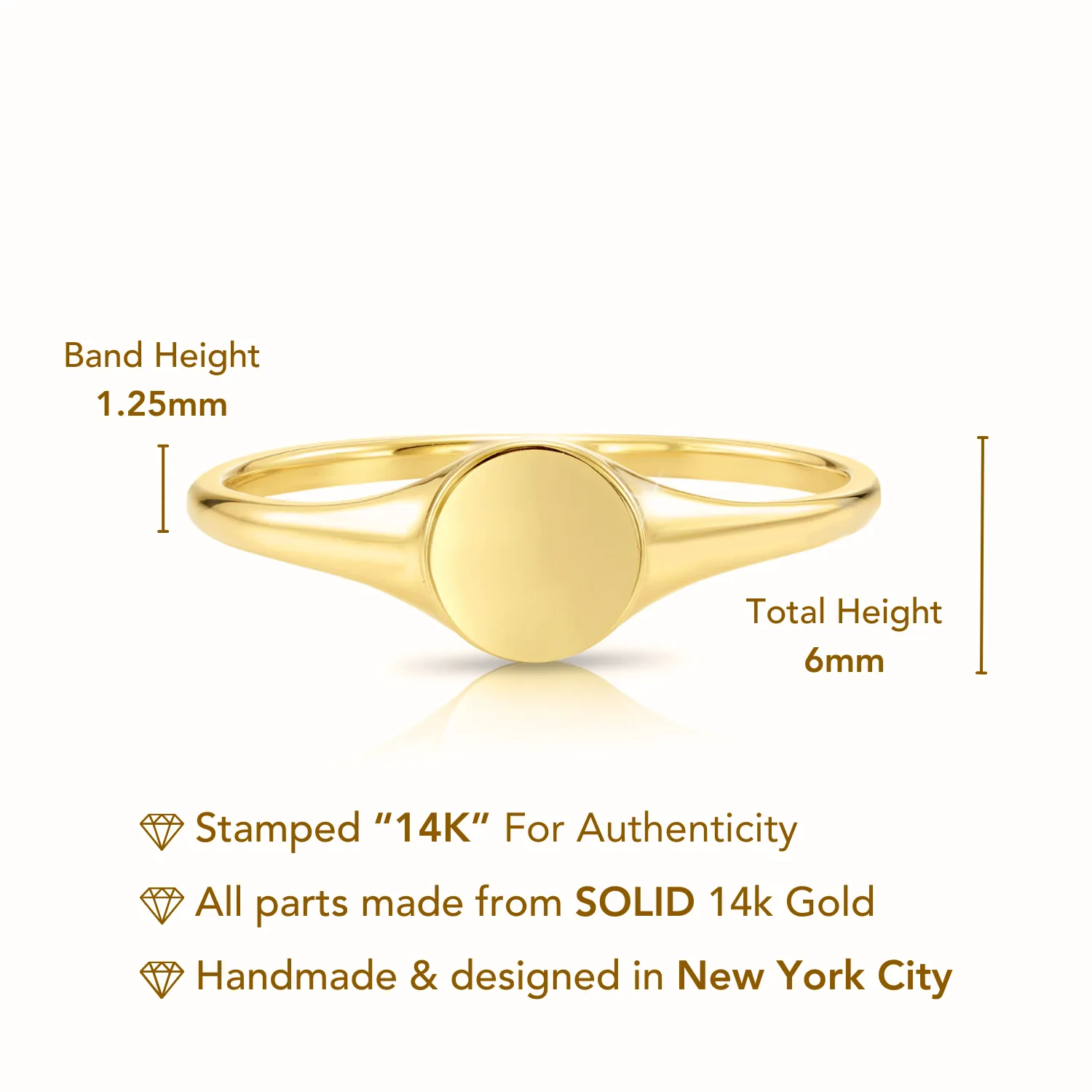 Solid 14k Gold Round Signet Ring