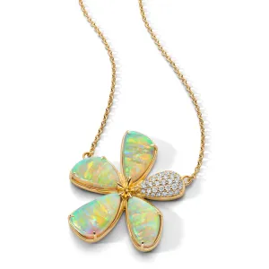 Special Edition Australian Crystal Opal and Diamond Flower Necklace