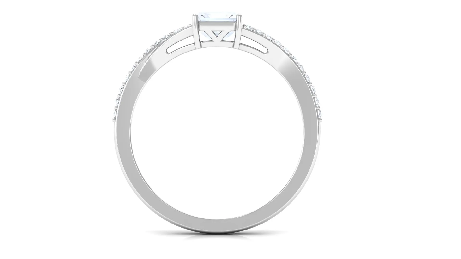 Split Shank Emerald Cut Solitaire Moonstone and Diamond Ring