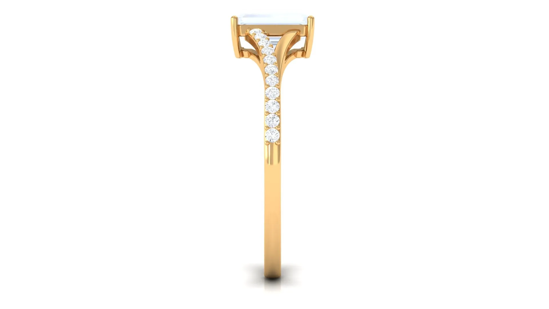 Split Shank Emerald Cut Solitaire Moonstone and Diamond Ring