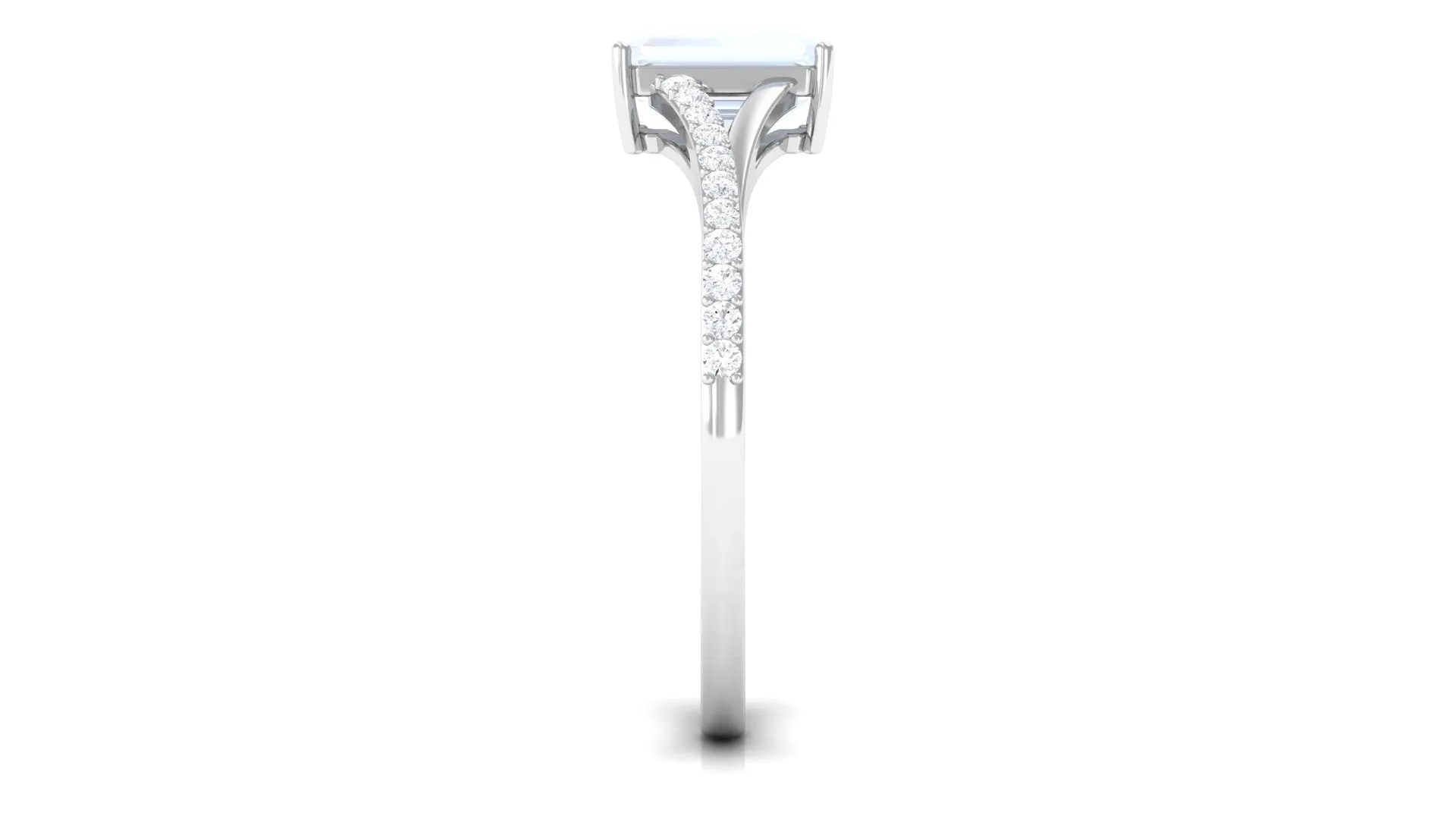Split Shank Emerald Cut Solitaire Moonstone and Diamond Ring