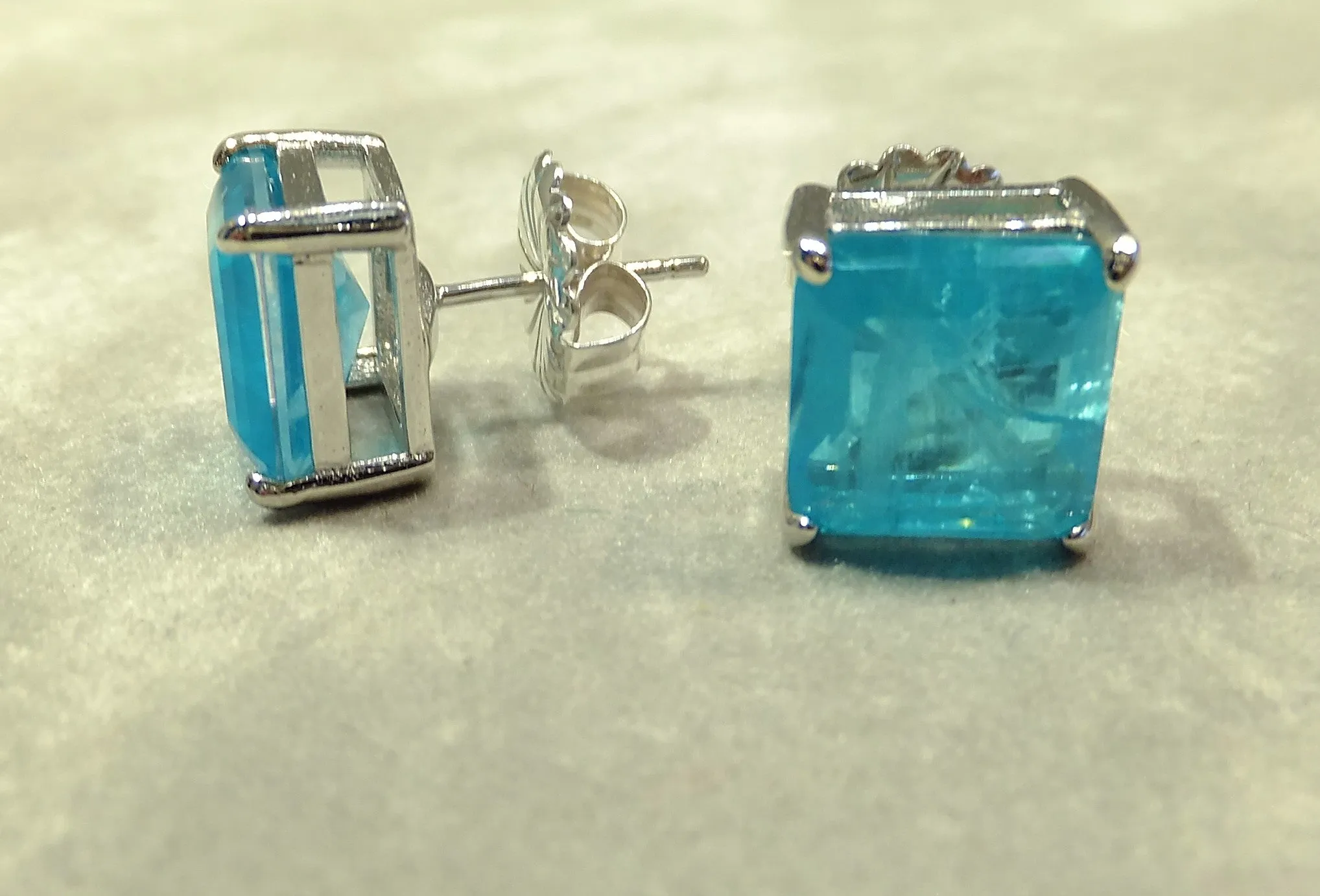 Square Neon Blue Paraiba Tourmaline Stud Earrings