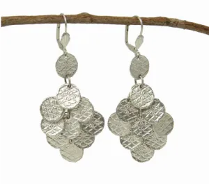 Stamped Disc Chandelier Earrings in Silver