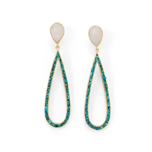 Sterling Silver Gold Plated Rainbow Moonstone and Turquoise Earrings