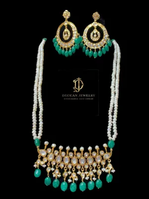 Tirmani in fresh water pearls and emerald beads ( SHIPS IN 4 WEEKS )
