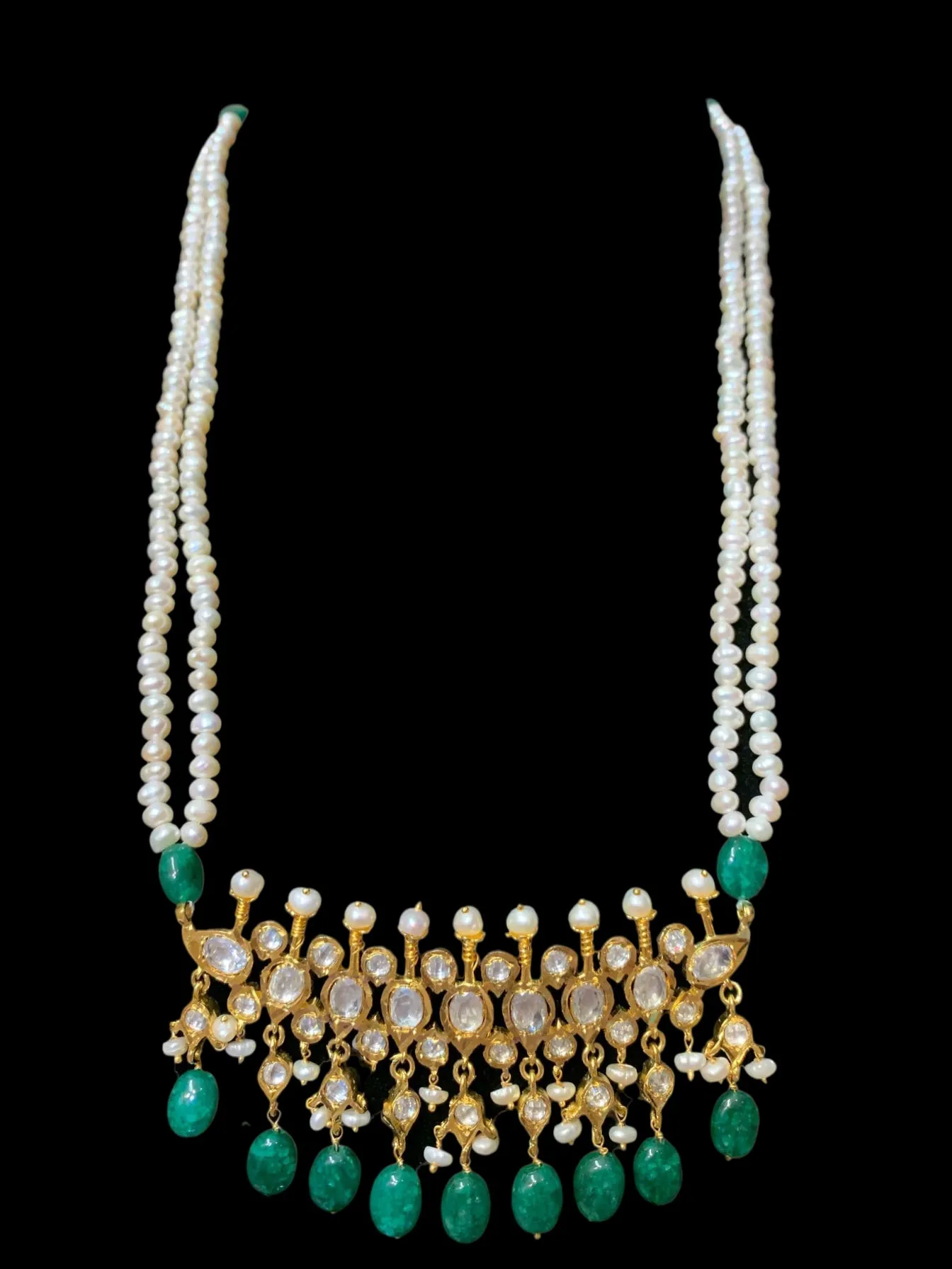 Tirmani in fresh water pearls and emerald beads ( SHIPS IN 4 WEEKS )