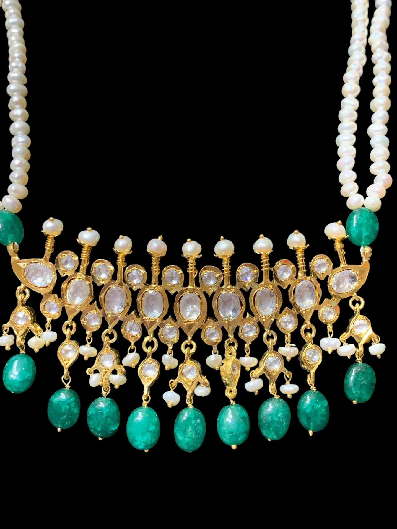 Tirmani in fresh water pearls and emerald beads ( SHIPS IN 4 WEEKS )