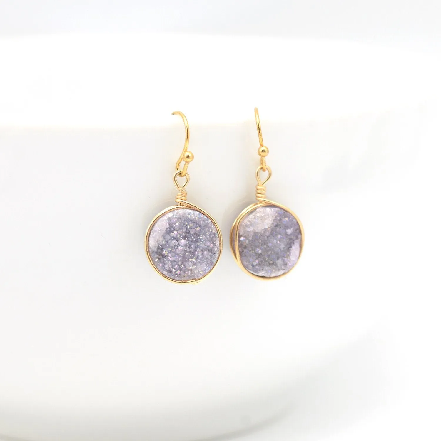 Violet Druzy Drop Earrings