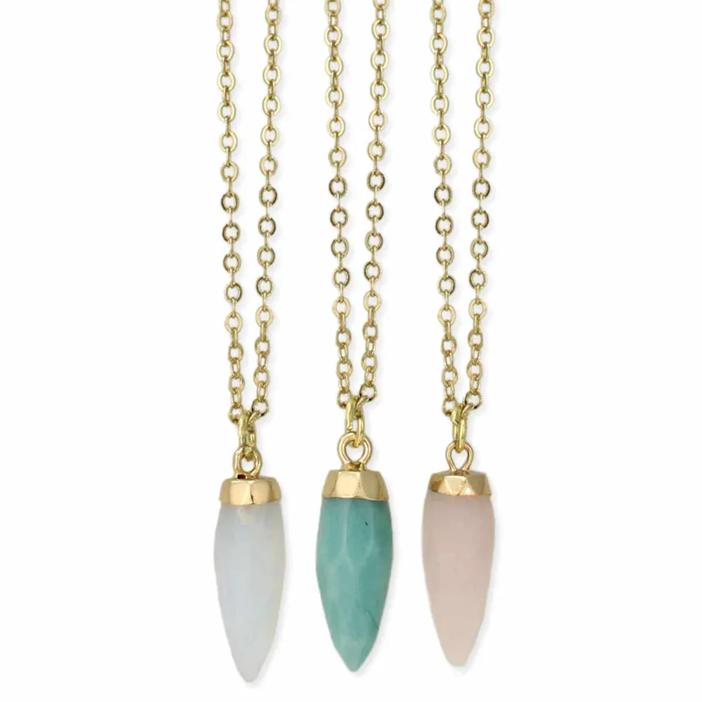 Zad Pastel Gemstone Pointed Drop Necklace